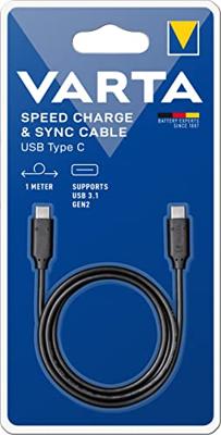 VARTA Snellaadkabel Speed Charge & Sync-kabel USB 3.1 Gen2 type C-adapter, 100cm kabel, USB C naar USB C-kabel Gen2, voor Samsung Galaxy S8, S8+, Google Pixel, MacBook en andere