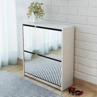 VidaXL Schoenenkast tweelaags met spiegel 63x17x67 cm wit - thumbnail