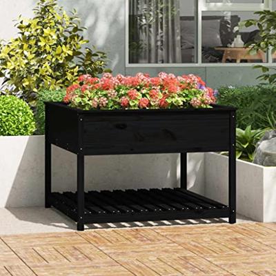 VidaXL Plantenbak met schap 111,5x111,5x81 cm massief grenenhout zwart VidaXL Plantenbak met schap 111,5x111,5x81 cm massief grenenhout zwart
