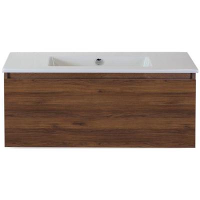 Frozen Badmeubelset 100 cm - Greeplijst in Kleur - Walnoot - Keramische Wastafel Wit Zonder Kraangat