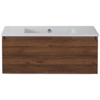 Frozen Badmeubelset 100 cm - Greeplijst in Kleur - Walnoot - Keramische Wastafel Wit Zonder Kraangat - thumbnail