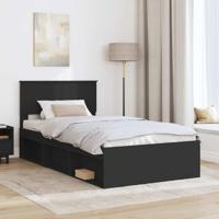 Bedframe met hoofdeinde Zwart 100 x 200 cm Massief grenenhout - thumbnail
