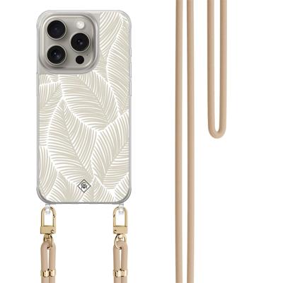 iPhone 15 Pro hoesje met beige koord - Palm leaves beige iPhone 15 Pro hoesje met beige koord - Palm leaves beige