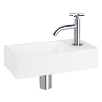 Fonteinset Differnz Solid Solid Surface 36x18.5x9 cm Wit Met Gebogen Kruis Kraan Chroom - thumbnail