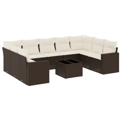 9-delige Loungeset met kussens poly rattan bruin