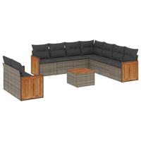10-delige Loungeset met kussens poly rattan grijs - thumbnail