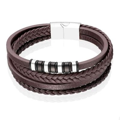 Mendes Jewelry Roestvrijstalen en Echt Lederen Heren Armband in Bruin-21cm Mendes Jewelry Roestvrijstalen en Echt Lederen Heren Armband in Bruin-21cm