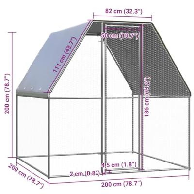 Kippenkooi 2x2x2 m gegalvaniseerd staal zilverkleurig en grijs