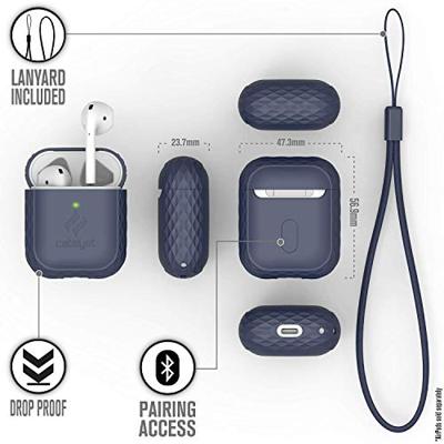 Catalyst Lanyard Case voor AirPods 1 en 2 - Siliconen hoes voor AirPods-case, inclusief koord, hoogglanzende oppervlakteafwerking met extra grip, compatibel met draadloos opladen - Marineblauw