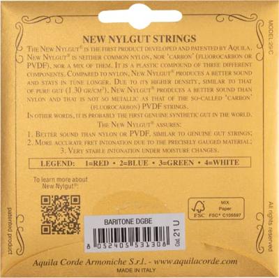 Aquila 21U New Nylgut snarenset voor bariton ukelele met lage D