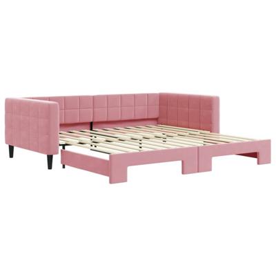 Slaapbank met onderschuifbed 100x200 cm fluweel roze