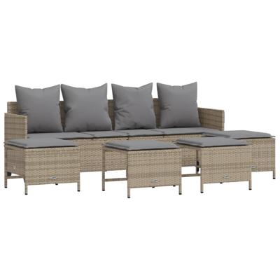 5-delige Loungeset met kussens poly rattan beige - thumbnail