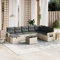 9-delige Loungeset met kussens poly rattan lichtgrijs - thumbnail