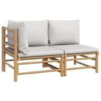 2-delige Loungeset met kussens bamboe lightgrijs - thumbnail