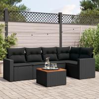 6-delige Loungeset met kussens poly rattan zwart - thumbnail