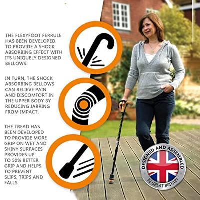 Flexfoot wandelstok met ovalen handvat zwart 70-96 cm - thumbnail