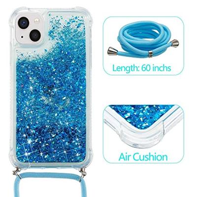 Lunso - Backcover hoes met koord - iPhone 14 - Glitter Blauw Lunso - Backcover hoes met koord - iPhone 14 - Glitter Blauw