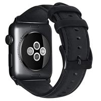 Luxe Echt Lederen bandje - Zwart - Geschikt voor Apple Watch 44mm / 45mm / 46mm / 49mm - thumbnail
