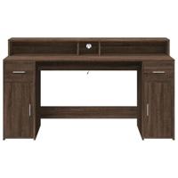 Bureau met LED-verlichting 160x55x91 cm hout bruin eikenkleurig - thumbnail
