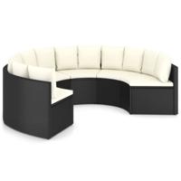 vidaXL 6-delige Loungeset met kussens poly rattan zwart - thumbnail