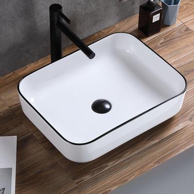 Opbouw Waskom Boss & Wessing Blitz 50x40x14 cm Keramiek Wit met Zwarte Lijn Aqua Splash