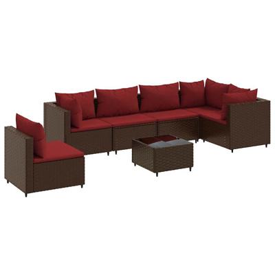 7-delige Loungeset met kussens poly rattan bruin
