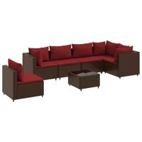 7-delige Loungeset met kussens poly rattan bruin - thumbnail