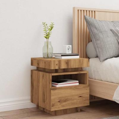 Nachtkastje met LED-verlichting 40x39x48,5 cm artisanaal eiken