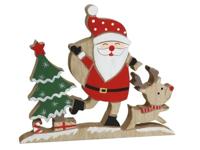 Kerst houten decoratie - Kerstboom met kerstman en rendier - thumbnail