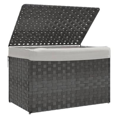 VidaXL Wasmand met deksel 55,5x35x34 cm poly rattan grijs - thumbnail
