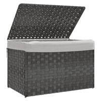 Wasmand met deksel 55,5x35x34 cm poly rattan grijs - thumbnail