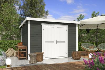 Outdoor Life Lotta Tuinhuis 300x250 cm 28 mm vuren Green Grey-wit gecoat- Lessenaarsdak- Hout- Outdoor Life