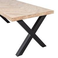WOOOD Eettafel 'Tablo' Mangohout Visgraat, met X-poot, 180 x 90cm - thumbnail