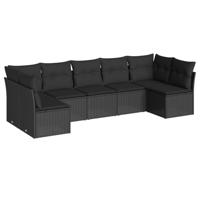 7-delige Loungeset met kussens poly rattan zwart - thumbnail
