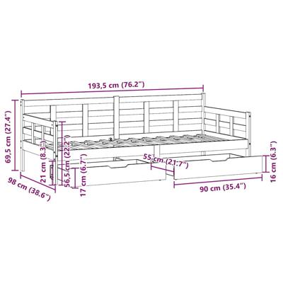 Slaapbank met lades 80x200 cm massief grenenhout