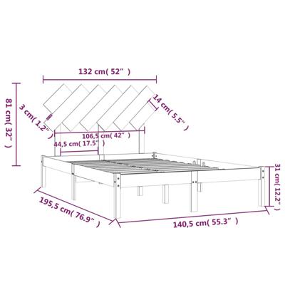 Bedframe massief hout wit 140x190 cm