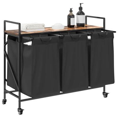 Wasmand 3 vakken met planken gerookt eikenkleurig