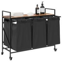 Wasmand 3 vakken met planken gerookt eikenkleurig - thumbnail