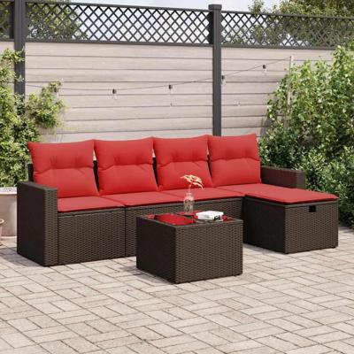 6-delige Loungeset met kussens poly rattan bruin