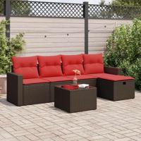 6-delige Loungeset met kussens poly rattan bruin - thumbnail