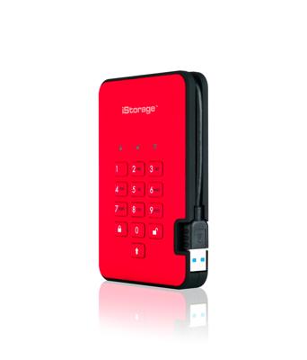 iStorage diskAshur2 SSD 2TB Rood - Veilige draagbare Solid State Drive - Beveiligd met een wachtwoord - Stofdicht en waterdicht - Hardwarematige versleuteling