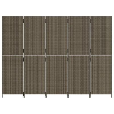 Kamerscherm 5 panelen poly rattan grijs