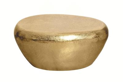 Handgemaakte salontafel STONE 75cm goud metaal gehamerd design - 44852