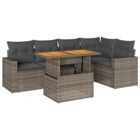 6-delige Loungeset met kussens poly rattan grijs - thumbnail
