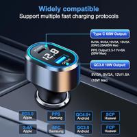 Caliber Autolader - Sigarettenaansteker Splitter - 1x USB & 1x USB-C - 83 Watt - Snellader - LED met spanningsmeter (PS26) - thumbnail