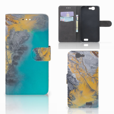 Huawei Ascend G7 Bookcase Marble Blue Gold Huawei Ascend G7 Bookcase Marble Blue Gold