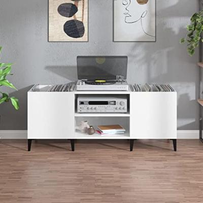 Platenkast 121x38x48 cm bewerkt hout wit - thumbnail