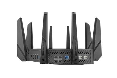 ASUS ROG Rapture WiFi 6E Gaming Router (GT-AXE16000) - Quad-Band, 6 GHz Ready, Dual 10G-poorten, 2.5G WAN-poort, AiMesh-ondersteuning, Triple-level gameversnelling, levenslange internetbeveiliging,