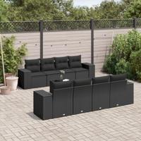 9-delige Loungeset met kussens poly rattan zwart - thumbnail