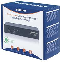 INTELLINET 561082 5-poorts Switch Power over Ethernet - Gigabit PoE+ injector 240 V, passsthrough, PoE+ adapter met 200 m bereik, ventilatorvrij en stil - zwart - thumbnail